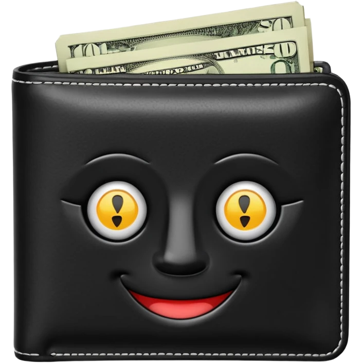 Rich emoji style black leather wallet with dollar bills, luxury money vibe, premium 3D emoji, ultra clean, high detail, no background
 emoji