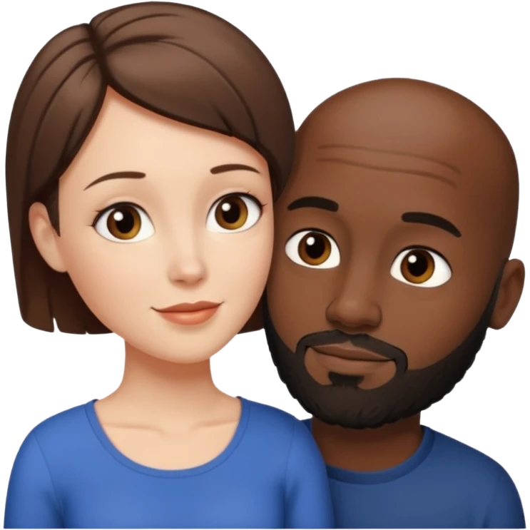 a white woman with short brown hair and a black man with no hair and a beard are facing one each other and looking at each other lovely emoji