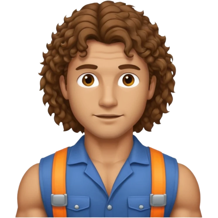Hot male engineer with curly brown mullet hair and muscles emoji