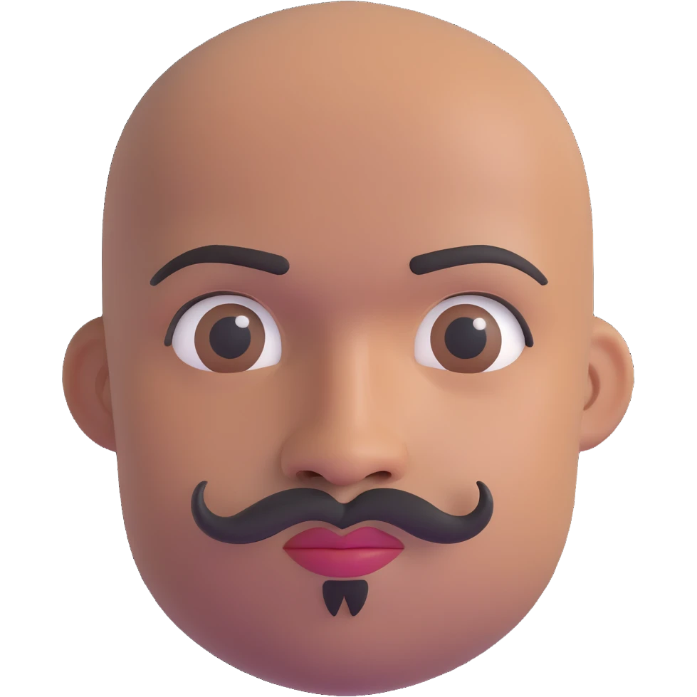 Oxumarê as a 37-year-old bald Black man with smooth oval head, indigenous facial features, mustache with goatee (no hair on sides of face), contour from chin to lips, and a beauty mark on left side below lip, Memoji style emoji