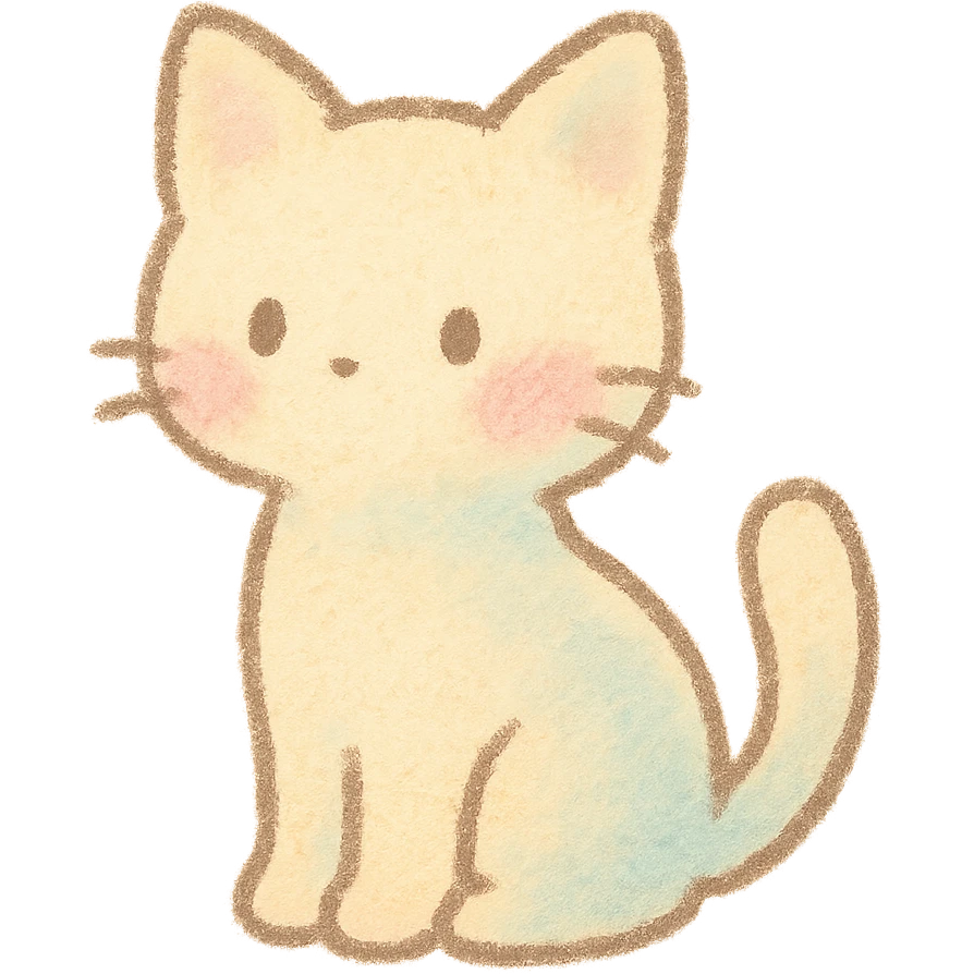 small pastel kitten silhouette, Japanese hand-drawn soft sticker style, full object, transparent background, with blushing cheeks emoji