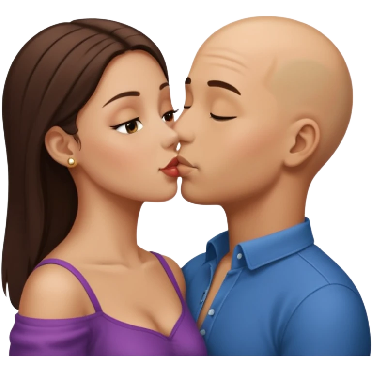 Bald boy kissing a brunette girl emoji
