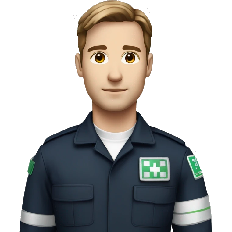 Male paramedic, uk ambulance service uniform, brown hair, light tanned skin emoji