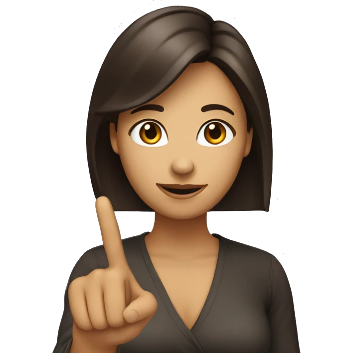 The woman dark brown hair is pointing upward with their index finger raised. emoji