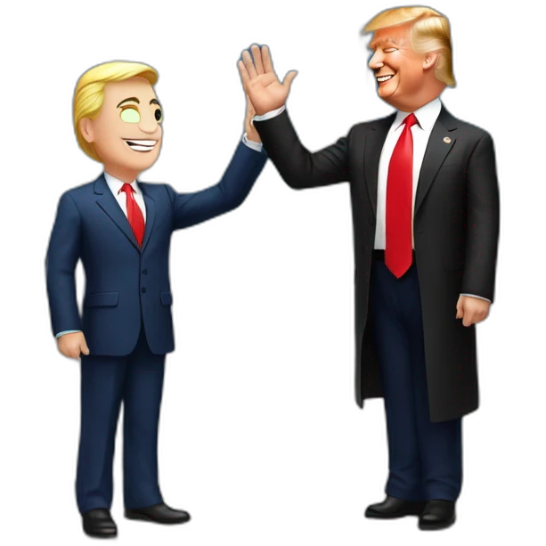 Donald Trump and Vladimir put in high fiving in front of the US capitol emoji