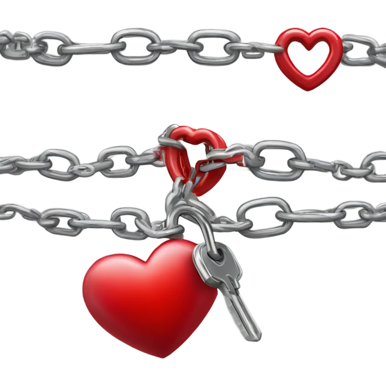 a  single red glossy heart, with a single chain and padlock wrapped around it emoji