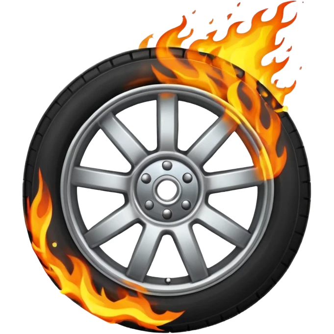 a car wheel on fire with sparks flying from underneath emoji