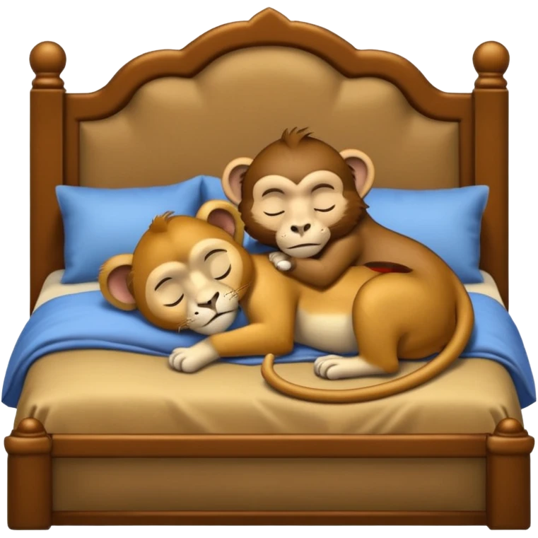lioness and monkey sleeping together in a king sized beg cuddling  emoji