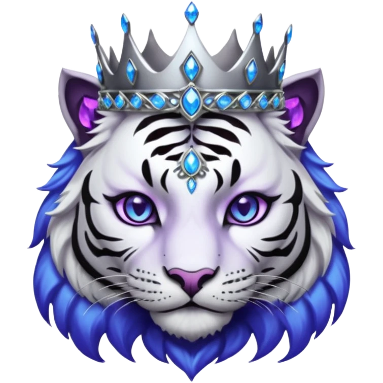 ESO Female white/black tiger khajiit leader of the umbral rose, glowing blue eyes, glowing blue 'third eye' gem; silver crown/tiara with purple gems  emoji