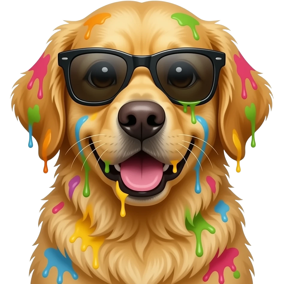 Make a dog with tough sunglasses that’s drippy and is gold emoji