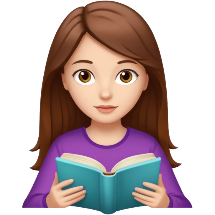 Pretty white girl with brown eyes and brown hair reading a romantic book emoji