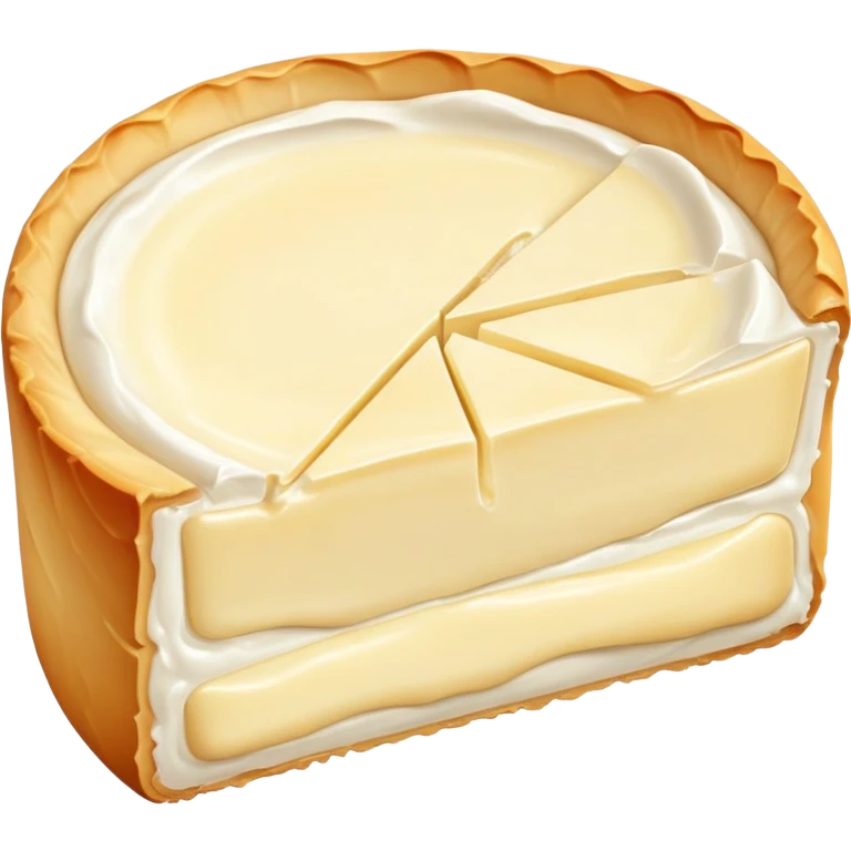 cinematic-realistic-brie-cheese-emoji,-featuring-a-creamy gooey center,-soft-ripened-cheese-with-a-delicate-rind-rendered-with-lifelike-detail-and-inviting,-natural-lighting. emoji