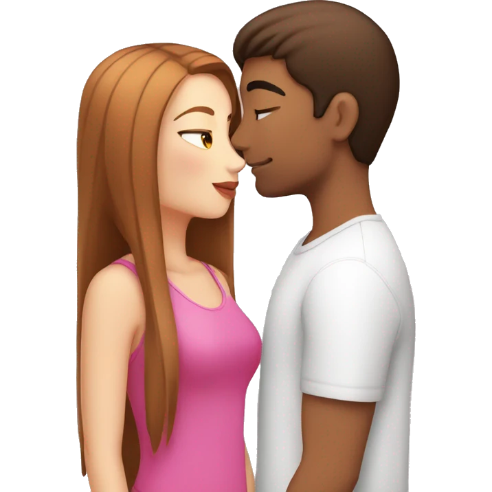 white girl with pink straight hair kissing a hispanic boy with brown brown hair emoji