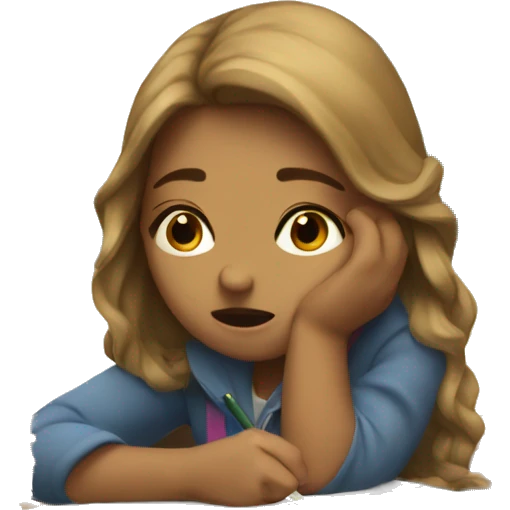 Girl with light brown hair crying over math homework  emoji