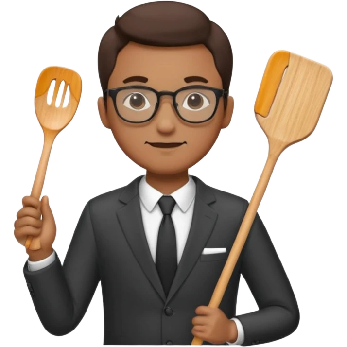 man with glasses wearing a suit and holding a spatula emoji
