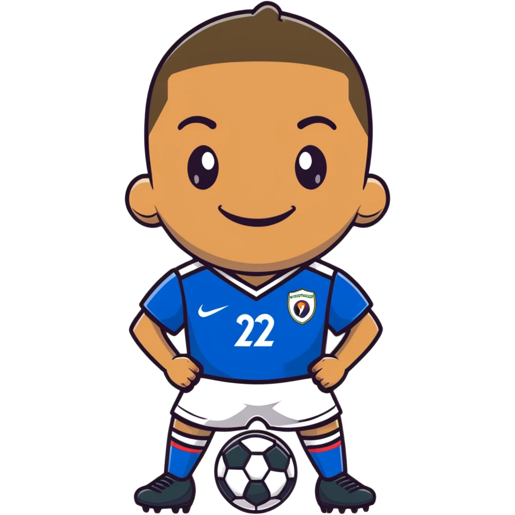 cartoon Kylian Mbappé smiling in soccer uniform emoji