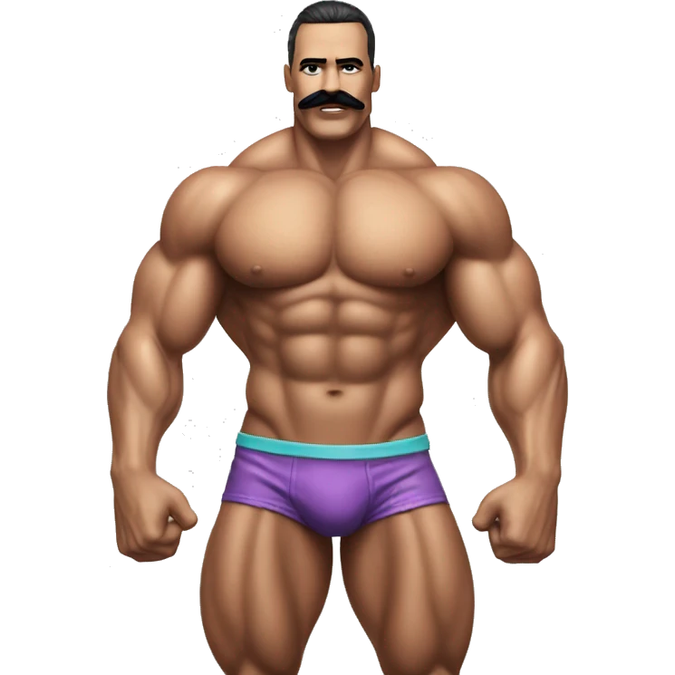 Muscular gay bodybuilder with mustache bikini realistic emoji