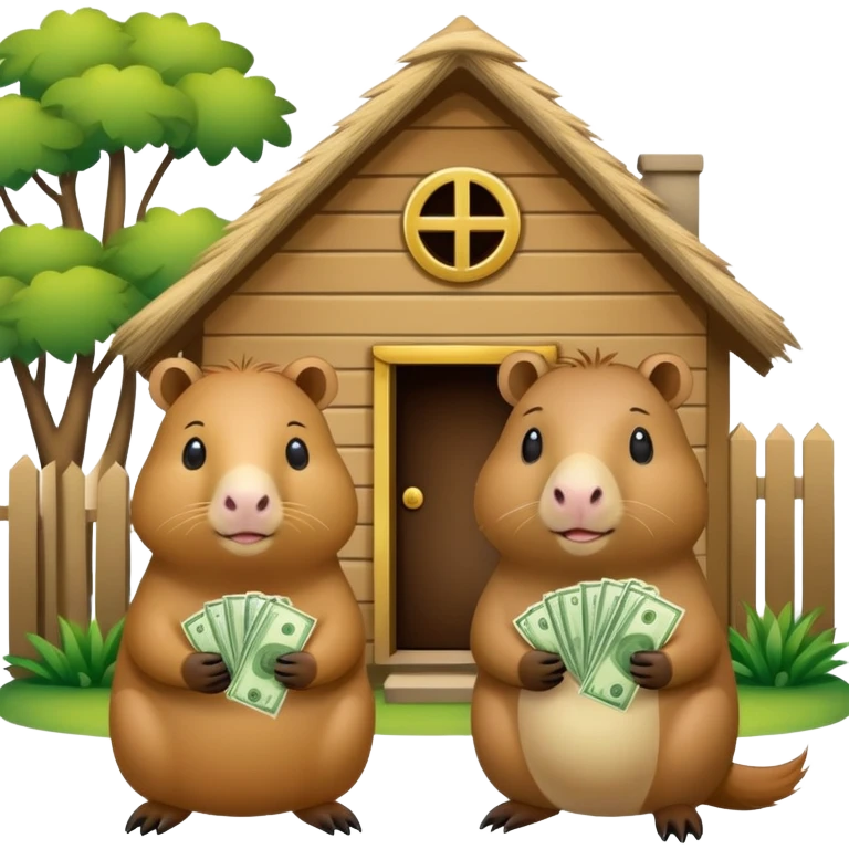 2 cabybaras with a house and money emoji