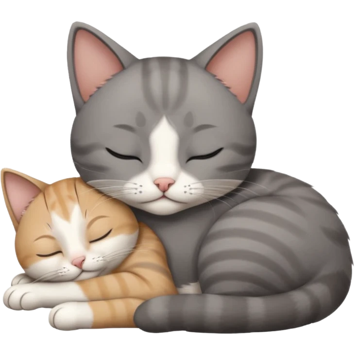 dark grey and white small cat with his eyes closed, leaning his head on his paw while leaning on his elbow lying down emoji