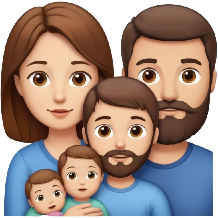 Famille 4 personne 1 petit garçon  aîné cheveux châtain 1 bébé fille châtain  1 père brun barbu  1 mère brune  emoji