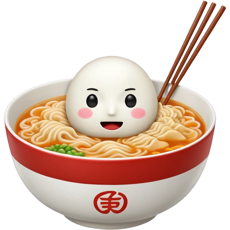 make the bowl of the ramen with a cute face and no face on the noodles and 2 chopsticks only emoji