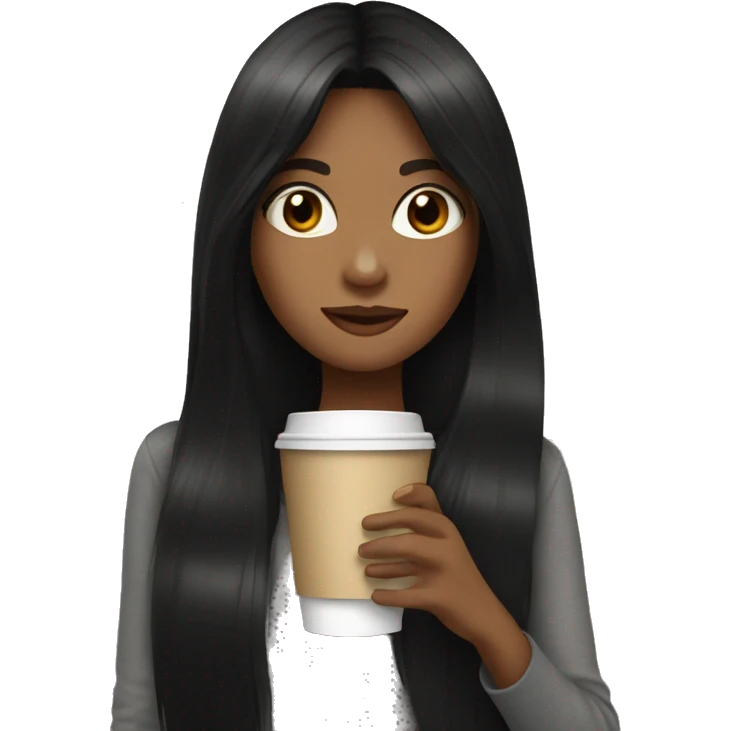 a girl with long black hair drinks coffee emoji