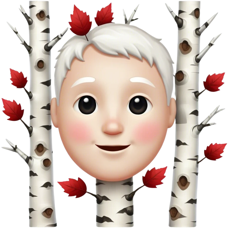 happy big white head made of birch tree with lack marks and red leaves emoji