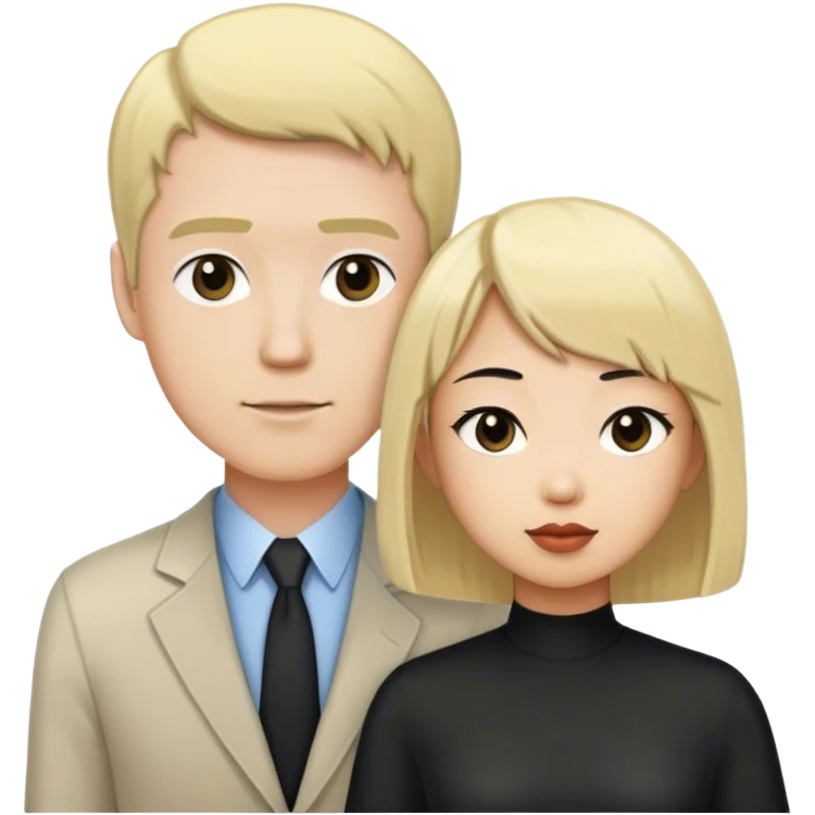 Blonde White Tall Man and Black bob haircut Petite Asian Woman emoji