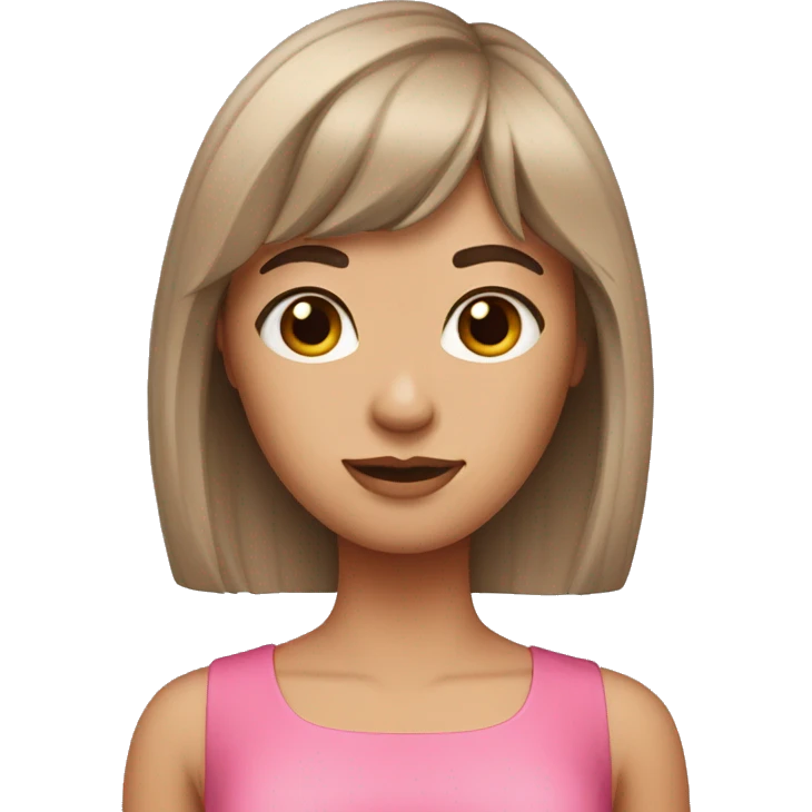Woman with long dark-hair with bangs pink dress emoji