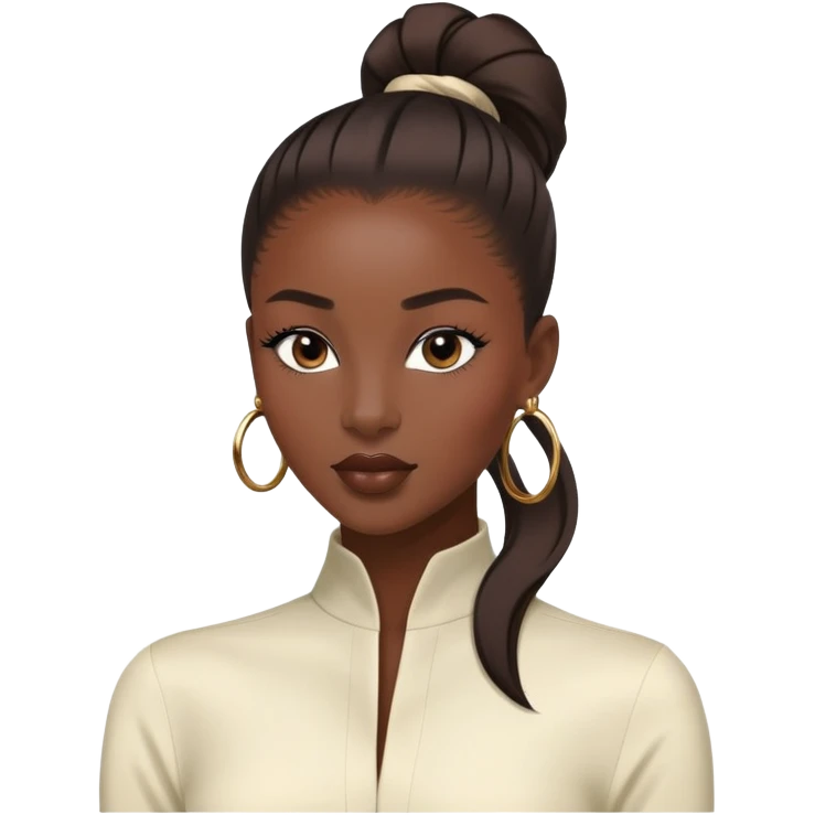 Stylish African fashion model with sleek high ponytail, elegant pose, fashionable outfit emoji