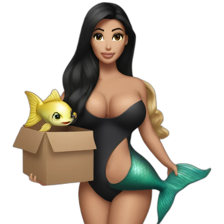 kim kardashian holding a mermaid whos black with box braird emoji