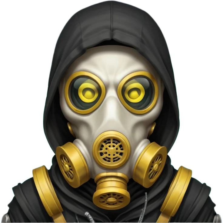 skeleton wearing a gas mask portrait, head and shoulders only, dark hood, glowing eyes inside mask, post-apocalyptic vibe, 3D cartoon, mobile game icon style, clean background, no text, no watermark
 emoji