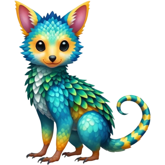 Colorful tropical exotic shiny beautiful fantasy-Trico-Cacomistle-oncilla-animal-hybrid (full body) emoji
