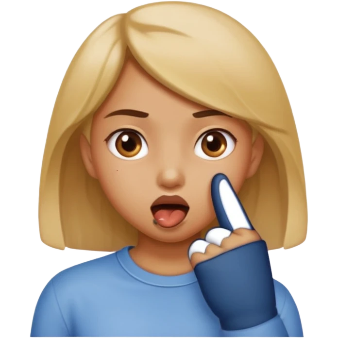 Chica mordiendose el dedo índice doblado pero sin sacar la lengua emoji