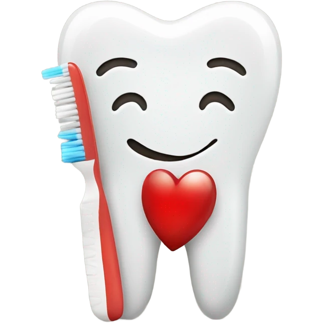 Tooth and toothbrush with red heart  emoji