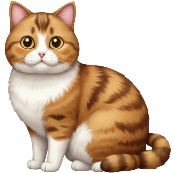 full body torbie and white cat with small head and short but chubby body emoji