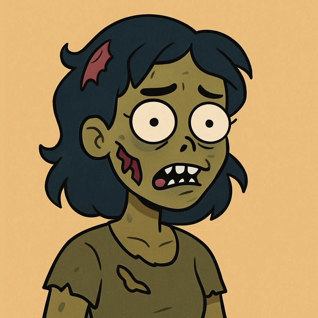 cartoon style portrait of a brown-skinned zombie girl emoji