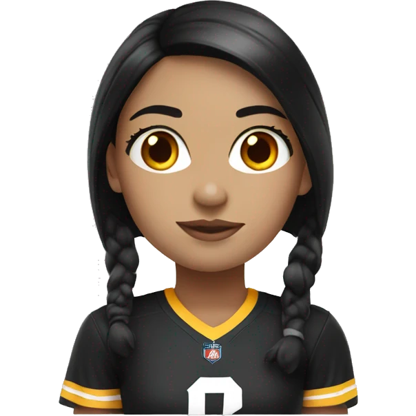 Girl with blue eyes and long black hair in chiefs jersey  emoji