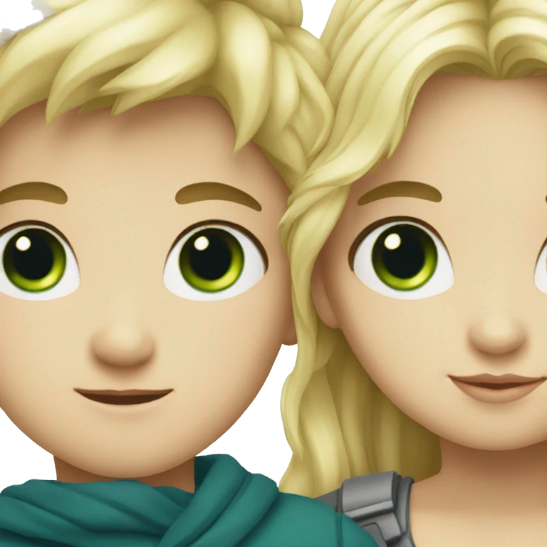 blonde boy with blue eyes with dark haired girl with green eyes emoji