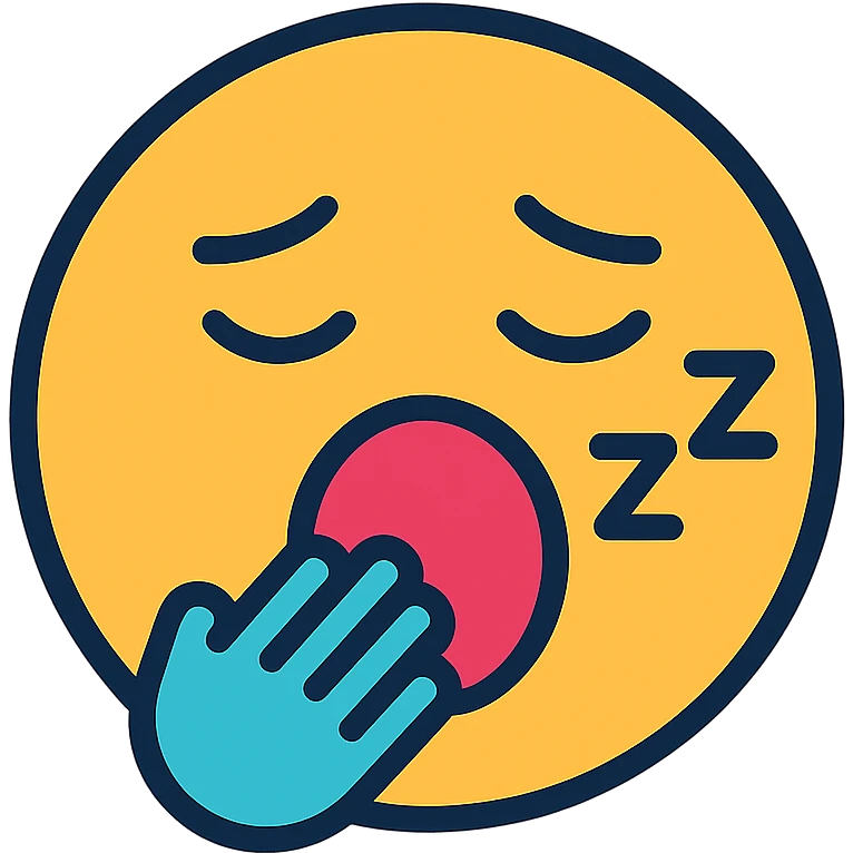 the concept of boring as a color-outlined icon showing a yawning face or dull object emoji