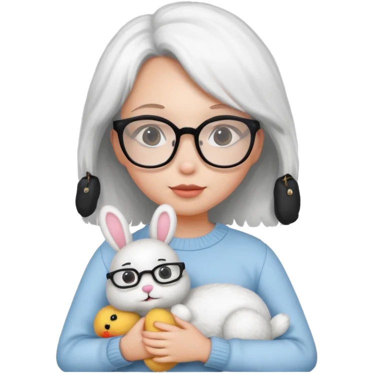 Girl with glasses → holding a toy rabbit emoji