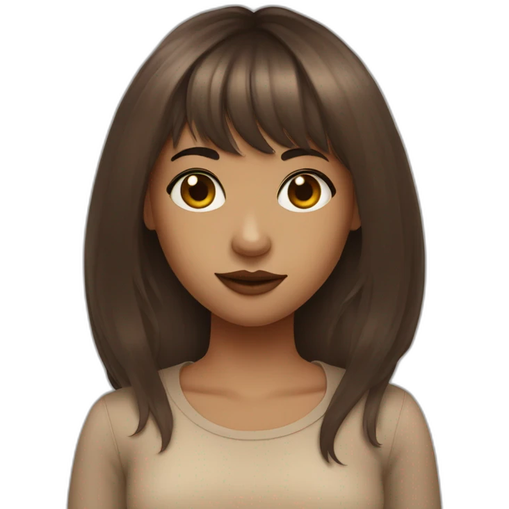 a girl with brown long hair and bangs and a septum ring in her nose emoji