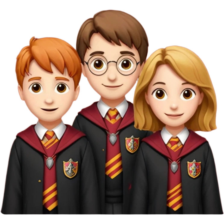 harry potter, ronald weasley and hermione granger in gryfinndor uniform emoji