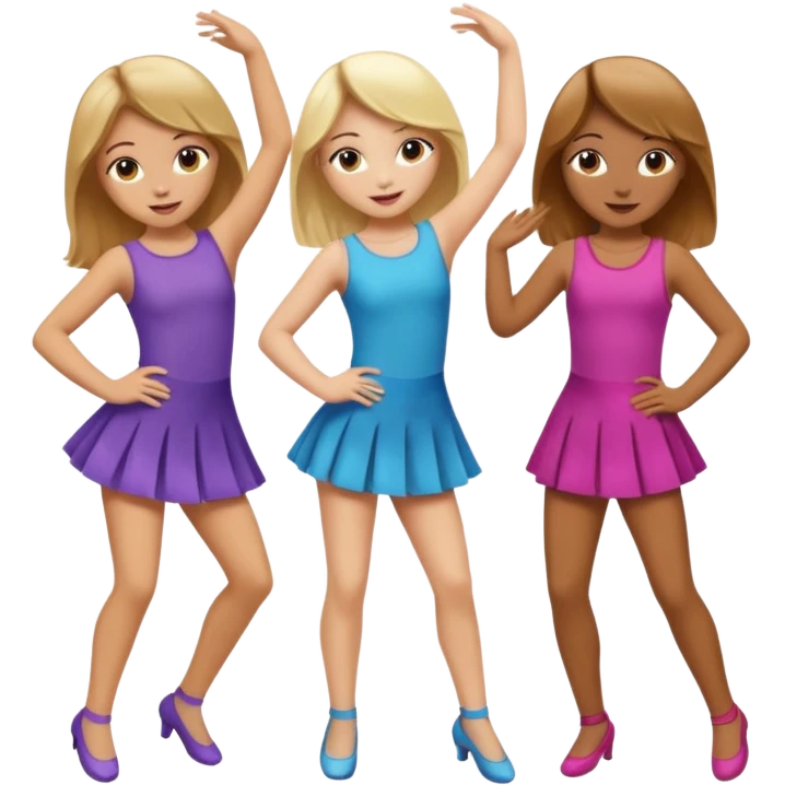 Emoji of 3 Girls dancing ONE with blonde hair, one tan skin with brown  hair ONLY ONE IS BLONDE emoji