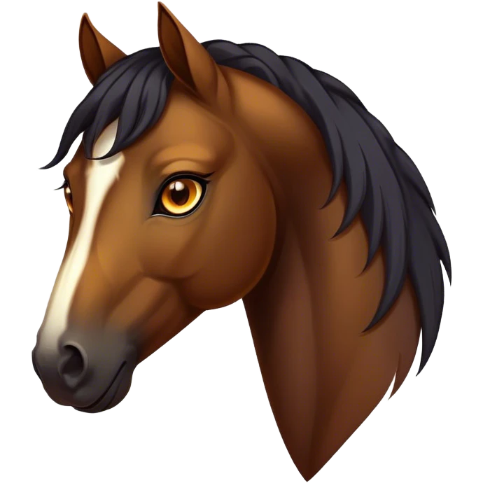Cinematic Noble Bay Horse Portrait Emoji, Poised and regal, with a strong, athletic build and a rich, well-groomed bay fur accented by a dark mane and tail, deep-set soulful amber eyes, Simplified yet sharp and sophisticated features, highly detailed, glowing with a warm, dignified glow, high shine, intelligent and majestic, stylized with an air of equine elegance, focused and attentive, soft glowing outline, capturing the essence of a watchful and confident steed, so majestic it feels as though it could gallop out of the screen with effortless authority! emoji