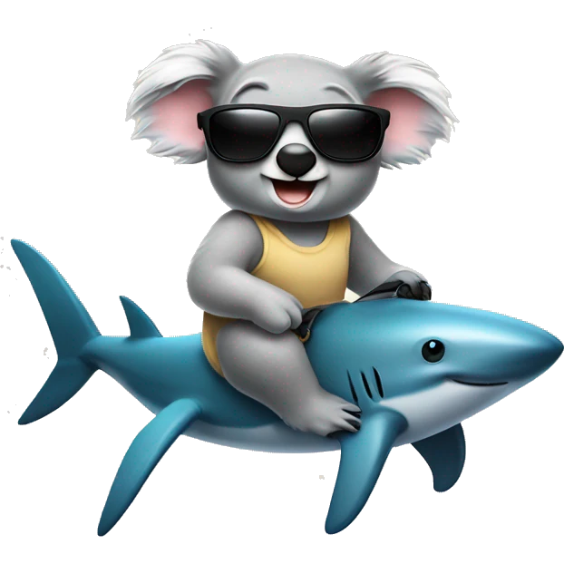 Koala riding a shark with sunglasses  emoji