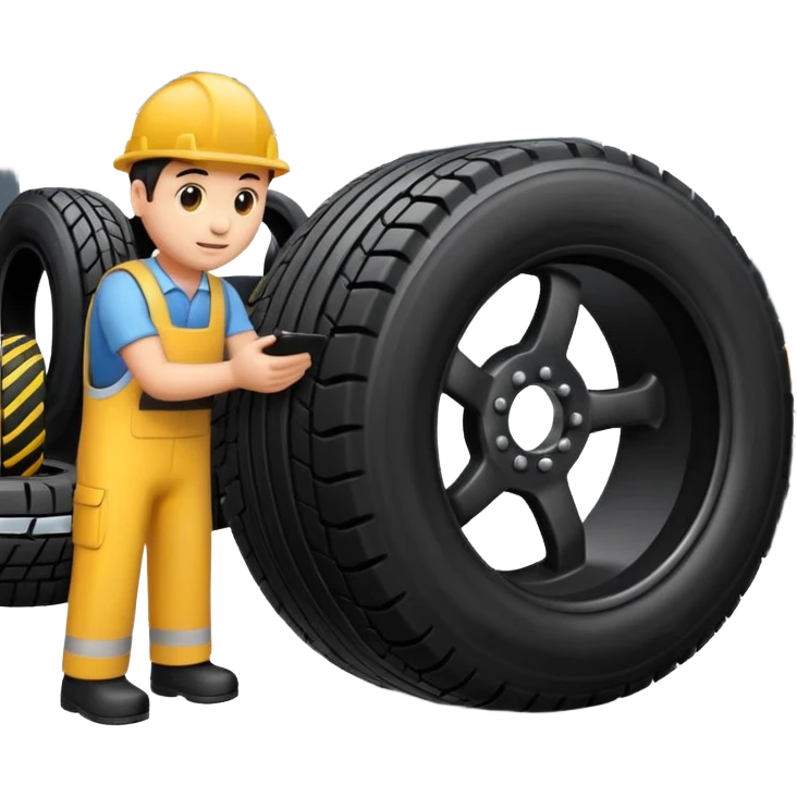 please draw me a emoji of tire - inside the manufacturing factory - getting inspected by machine not the human - the machins is checking uniformity - machine is complicated  emoji