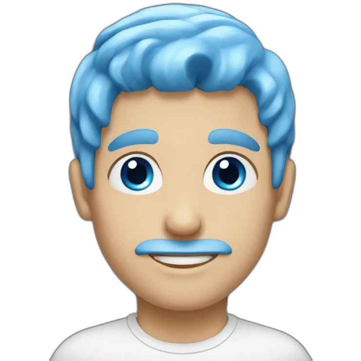 Classic man emoji with blue hair and blue eyes with white skin emoji