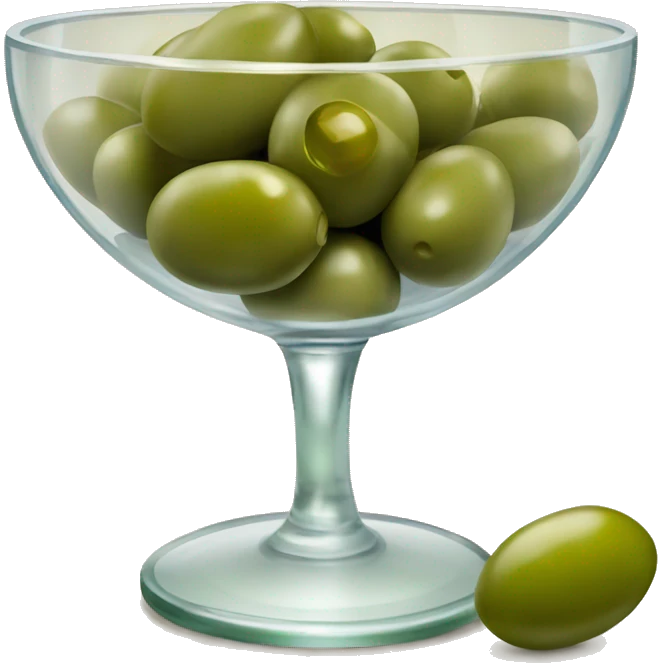 crystal bowl of green olives and glass of wine  emoji
