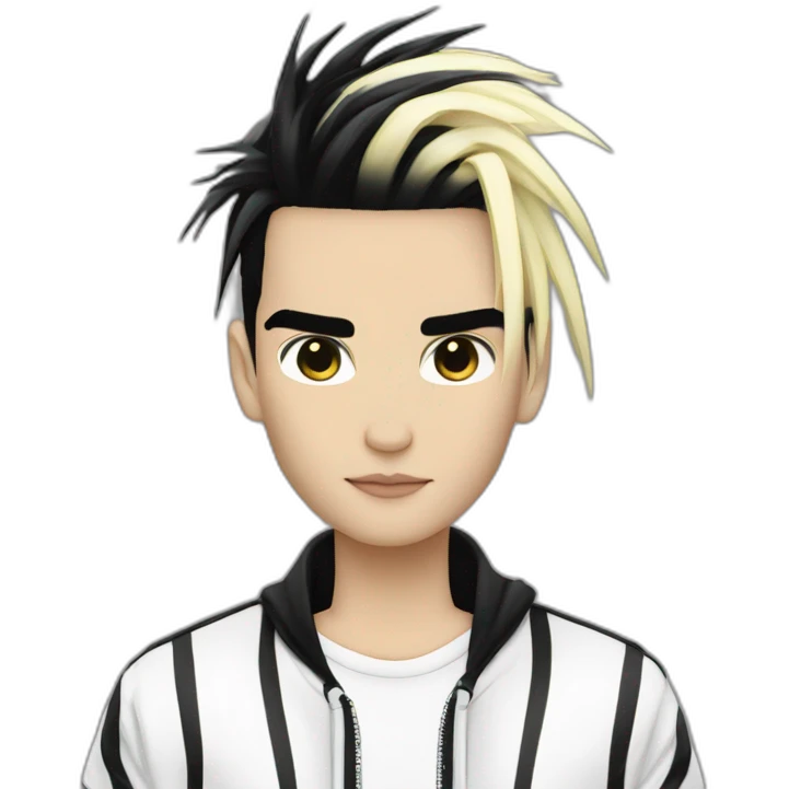 Bill Kaulitz black hair down with blonde highlights emo emoji